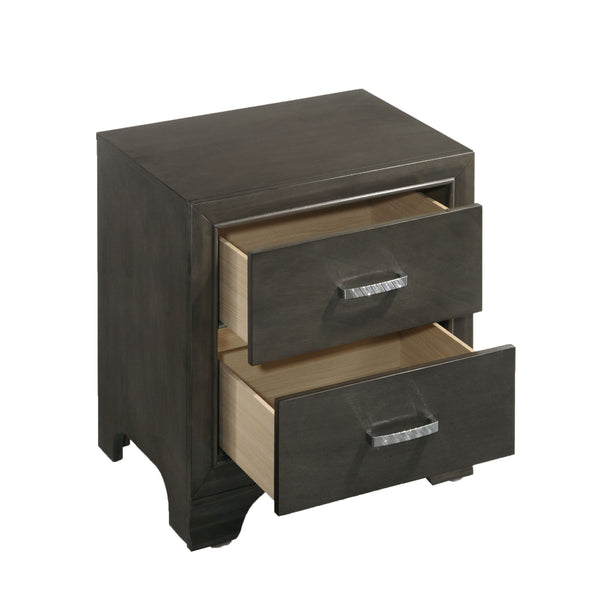 English Elm Grey Glam Mirror Inlay 2-Drawer Nightstand with Soft-Close Safety Stops and Ample Bedside Storage B062P181324