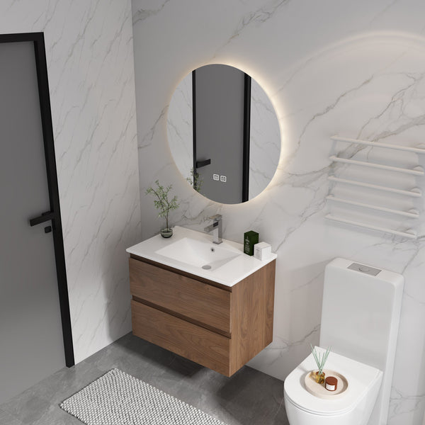 English Elm 24" Wall-Mounted Bathroom Vanity With Ceramic Sink, Soft-Close Drawers, Perfect For Small Spaces W999S00164