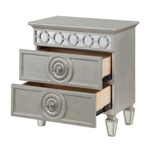 English Elm Silver Glam Mirrored 2-Drawer Nightstand with Elegant Inlay Trim, Spacious Storage & Chic Shine B062P181345