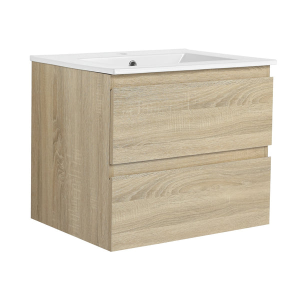 English Elm 24" Modern Wall-Mounted Bathroom Vanity With Ceramic Sink & Soft-Close Drawers For Compact Spaces W999S00167