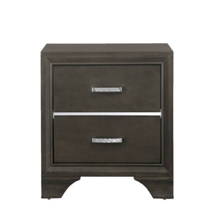 English Elm Grey Glam Mirror Inlay 2-Drawer Nightstand with Soft-Close Safety Stops and Ample Bedside Storage B062P181324