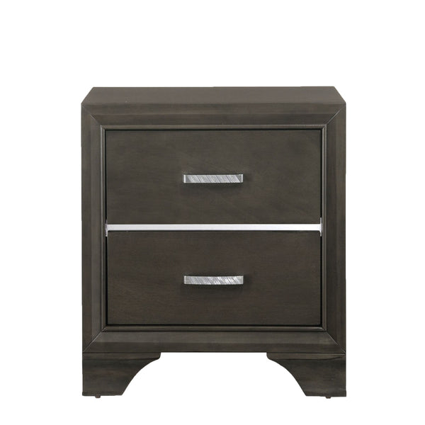English Elm Grey Glam Mirror Inlay 2-Drawer Nightstand with Soft-Close Safety Stops and Ample Bedside Storage B062P181324