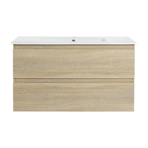 English Elm 36" Wall-Mounted Bathroom Vanity With Ceramic Sink & 2 Soft-Close Drawers For Modern Spaces W999S00169