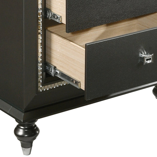 English Elm Metallic Grey Nightstand with Crystal Trim, 2 Spacious Drawers, Safety Stops, Glam Transitional Style B062P181327