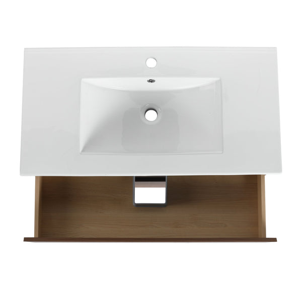 English Elm 36" Wall-Mounted Vanity With Ceramic Sink & 2 Soft-Close Drawers – Modern Space-Saving Design! W999S00166