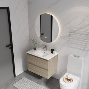 English Elm 24" Modern Wall-Mounted Bathroom Vanity With Ceramic Sink & Soft-Close Drawers For Compact Spaces W999S00167