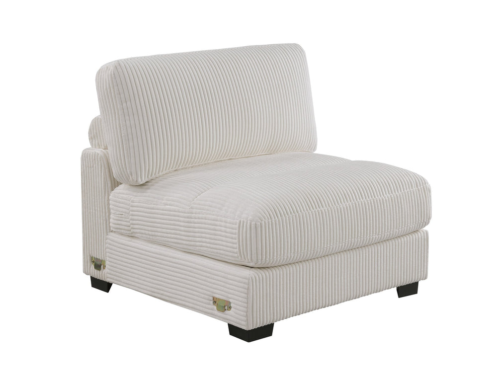 English Elm Living Room Armless Corduroy Chair Beige Modular Accent Seat Soft Cushion Wide-Welt Modern Low Wood Legs B011P182988