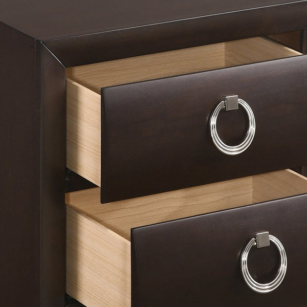 English Elm Dark Merlot Two-Drawer Nightstand with Felt-Lined Top Drawer, Hairpin Iron Legs, Smooth Safety Stops B062P181329