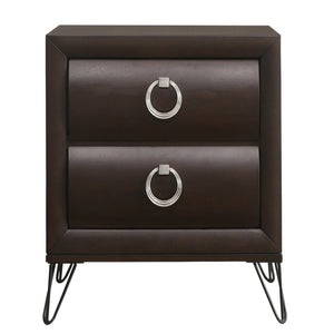 English Elm Dark Merlot Two-Drawer Nightstand with Felt-Lined Top Drawer, Hairpin Iron Legs, Smooth Safety Stops B062P181329