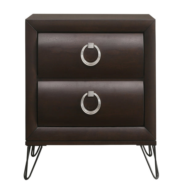English Elm Dark Merlot Two-Drawer Nightstand with Felt-Lined Top Drawer, Hairpin Iron Legs, Smooth Safety Stops B062P181329