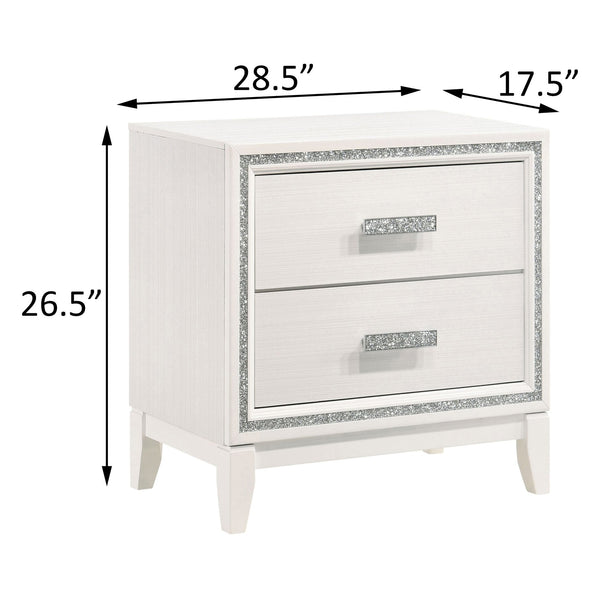 English Elm White 2-drawer Nightstand with Glam Accents, Smooth-Closing Drawers, Spacious Modern Bedroom Storage B062P181334