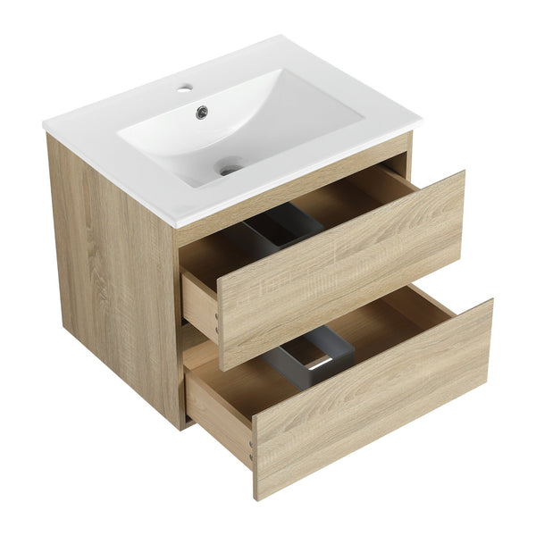 English Elm 24" Modern Wall-Mounted Bathroom Vanity With Ceramic Sink & Soft-Close Drawers For Compact Spaces W999S00167