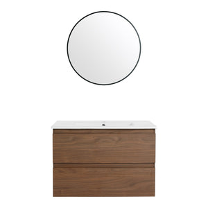 English Elm 30" Wall-Mounted Bathroom Vanity With Ceramic Sink, Soft-Close Drawers, Eco-Friendly Design & Style W999S00165