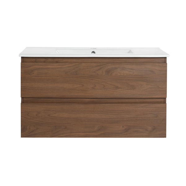 English Elm 36" Wall-Mounted Vanity With Ceramic Sink & 2 Soft-Close Drawers – Modern Space-Saving Design! W999S00166