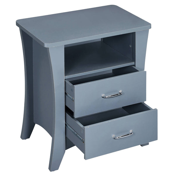 English Elm Grey Nightstand with 2 Drawers, Open Shelf, Smooth Metal Glides, Safety Stops, Elegant Grey Finish B062P181339