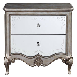 English Elm Antique Champagne Mirrored 2-Drawer Nightstand with Felt-Lined Top Drawer & Soft-Close Safety Stops B062P181316