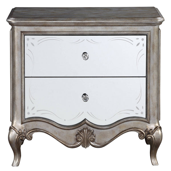 English Elm Antique Champagne Mirrored 2-Drawer Nightstand with Felt-Lined Top Drawer & Soft-Close Safety Stops B062P181316