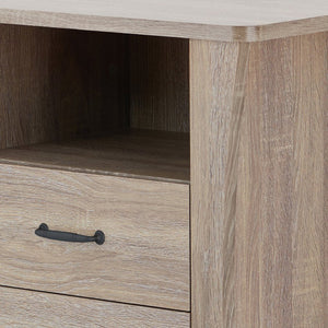 English Elm Rustic Nightstand with 2 Drawers & Open Shelf, Smooth Metal Glides, Safety Stops, Manual Close — Durable Rustic Natural Design B062P181338