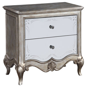 English Elm Antique Champagne Mirrored 2-Drawer Nightstand with Felt-Lined Top Drawer & Soft-Close Safety Stops B062P181316