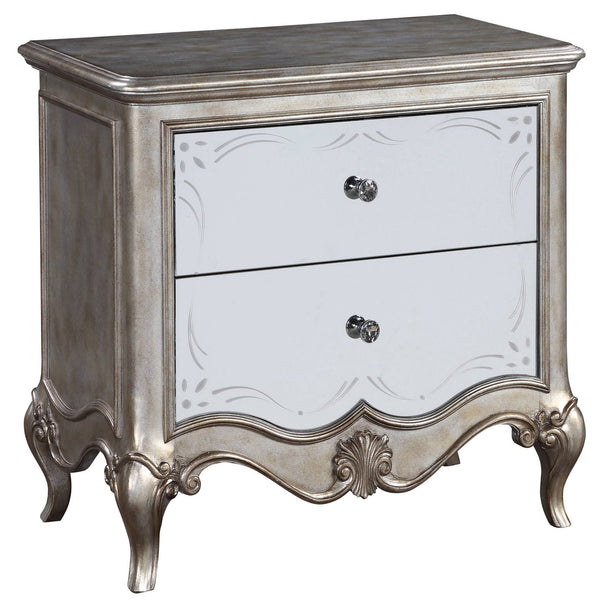 English Elm Antique Champagne Mirrored 2-Drawer Nightstand with Felt-Lined Top Drawer & Soft-Close Safety Stops B062P181316