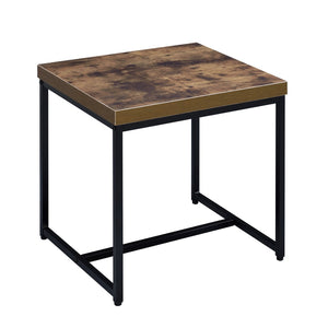 English Elm Weathered Oak End Table With Black Metal Base – Rustic Charm Meets Modern Style For Any Space B062P181351-GIGA