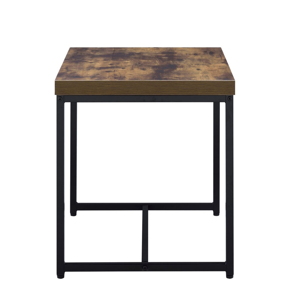 English Elm Weathered Oak End Table With Black Metal Base – Rustic Charm Meets Modern Style For Any Space B062P181351-GIGA