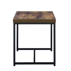 English Elm Weathered Oak End Table With Black Metal Base – Rustic Charm Meets Modern Style For Any Space B062P181351-GIGA