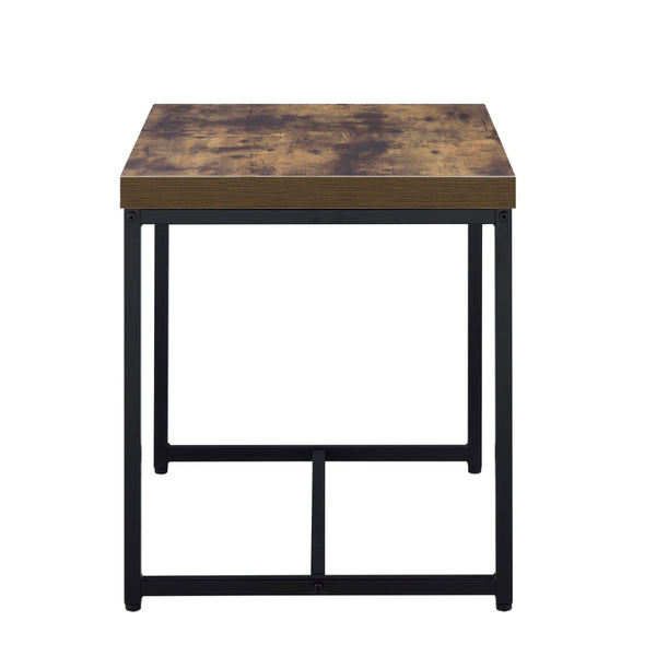 English Elm Weathered Oak End Table With Black Metal Base – Rustic Charm Meets Modern Style For Any Space B062P181351-GIGA