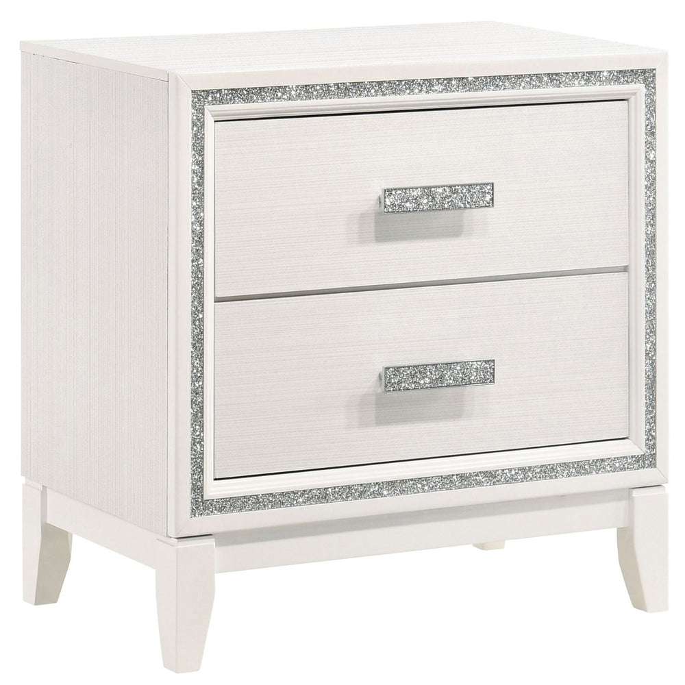 English Elm White 2-drawer Nightstand with Glam Accents, Smooth-Closing Drawers, Spacious Modern Bedroom Storage B062P181334