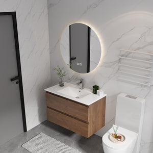 English Elm 36" Wall-Mounted Vanity With Ceramic Sink & 2 Soft-Close Drawers – Modern Space-Saving Design! W999S00166