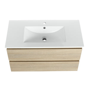 English Elm 36" Wall-Mounted Bathroom Vanity With Ceramic Sink & 2 Soft-Close Drawers For Modern Spaces W999S00169