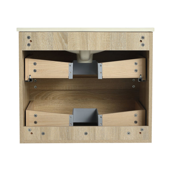 English Elm 24" Modern Wall-Mounted Bathroom Vanity With Ceramic Sink & Soft-Close Drawers For Compact Spaces W999S00167