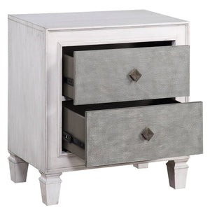 English Elm Rustic 2-Drawer Nightstand in Grey & Weathered White Finish with Felt-Lined Drawer and Safety Stop B062P181343