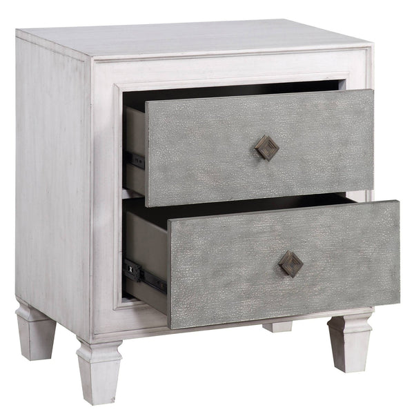 English Elm Rustic 2-Drawer Nightstand in Grey & Weathered White Finish with Felt-Lined Drawer and Safety Stop B062P181343