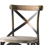 English Elm Antique Copper and Antique Oak Bar Stool With Cross Back