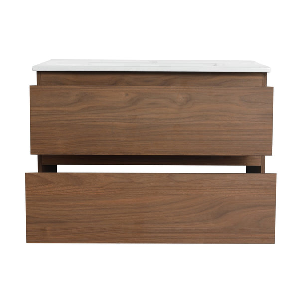 English Elm 30" Wall-Mounted Bathroom Vanity With Ceramic Sink, Soft-Close Drawers, Eco-Friendly Design & Style W999S00165