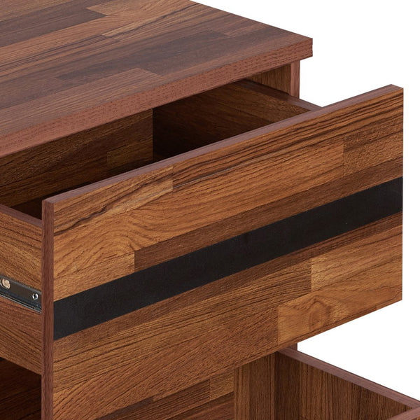 English Elm Walnut Modern 2-Drawer Nightstand with Safety Stop and Manual Close, Versatile Walnut & Sandy Black Finish B062P181337