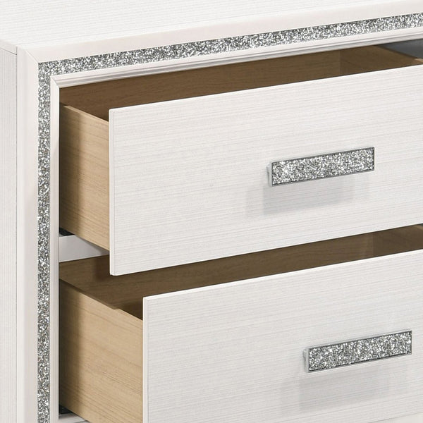 English Elm White 2-drawer Nightstand with Glam Accents, Smooth-Closing Drawers, Spacious Modern Bedroom Storage B062P181334