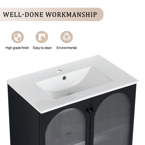 English Elm 30 Inch Freestanding Bathroom Vanity With Durable Ceramic Sink & Customizable Storage Solutions W999S00163