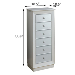 English Elm White 6-Drawer Jewelry Armoire with Mirror, Felt-Lined Compartments & Necklace Hooks for Elegant Storage B062P181346