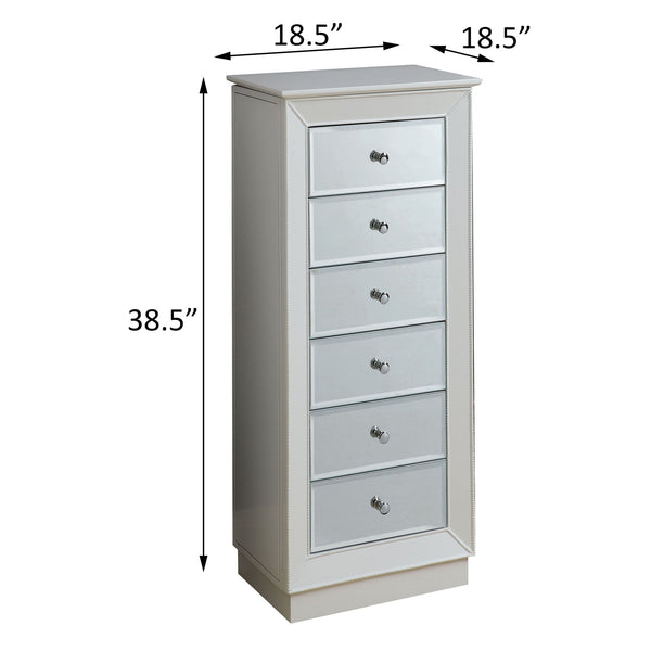 English Elm White 6-Drawer Jewelry Armoire with Mirror, Felt-Lined Compartments & Necklace Hooks for Elegant Storage B062P181346