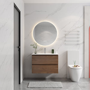 English Elm 30" Wall-Mounted Bathroom Vanity With Ceramic Sink, Soft-Close Drawers, Eco-Friendly Design & Style W999S00165