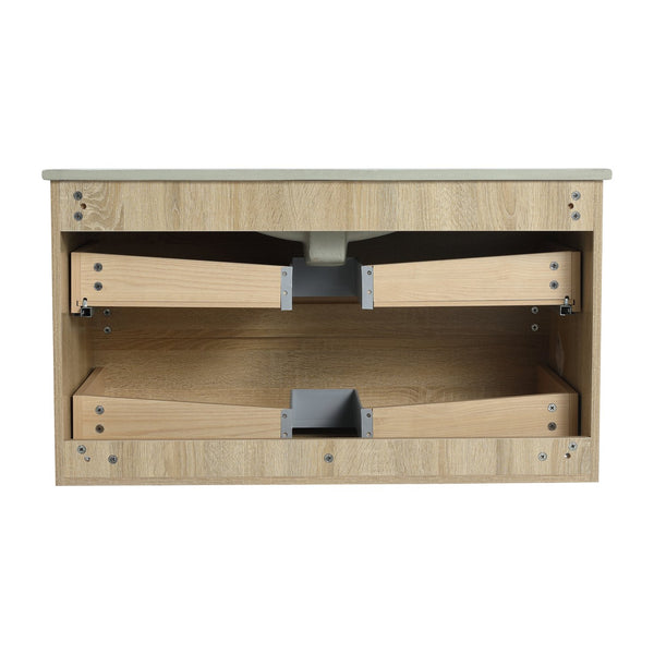 English Elm 36" Wall-Mounted Bathroom Vanity With Ceramic Sink & 2 Soft-Close Drawers For Modern Spaces W999S00169