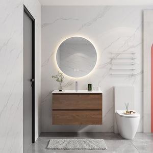 English Elm 36" Wall-Mounted Vanity With Ceramic Sink & 2 Soft-Close Drawers – Modern Space-Saving Design! W999S00166