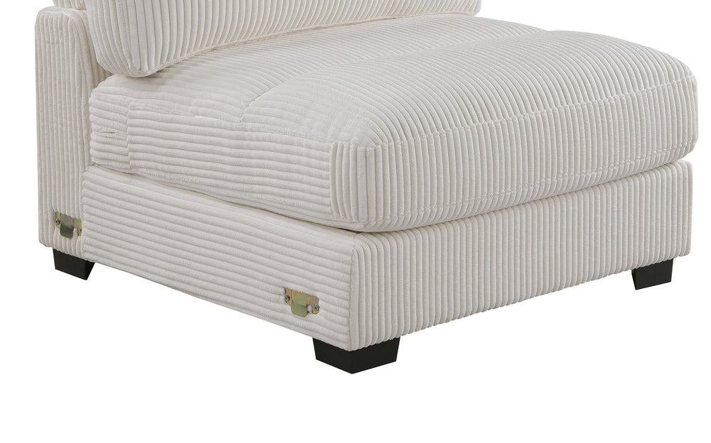 English Elm Living Room Armless Corduroy Chair Beige Modular Accent Seat Soft Cushion Wide-Welt Modern Low Wood Legs B011P182988