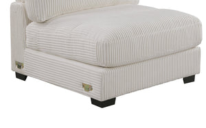 English Elm Living Room Armless Corduroy Chair Beige Modular Accent Seat Soft Cushion Wide-Welt Modern Low Wood Legs B011P182988