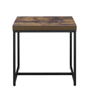English Elm Weathered Oak End Table With Black Metal Base – Rustic Charm Meets Modern Style For Any Space B062P181351-GIGA