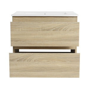 English Elm 24" Modern Wall-Mounted Bathroom Vanity With Ceramic Sink & Soft-Close Drawers For Compact Spaces W999S00167