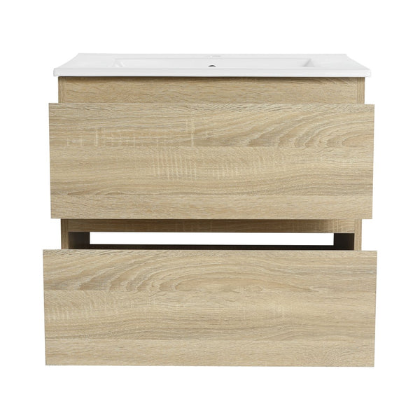 English Elm 24" Modern Wall-Mounted Bathroom Vanity With Ceramic Sink & Soft-Close Drawers For Compact Spaces W999S00167