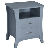 Modern Grey Nightstand w/ 2 Drawers, Open Shelf | Metal Glides, Safety Stops | 24.50 x 16.50 x 24.50